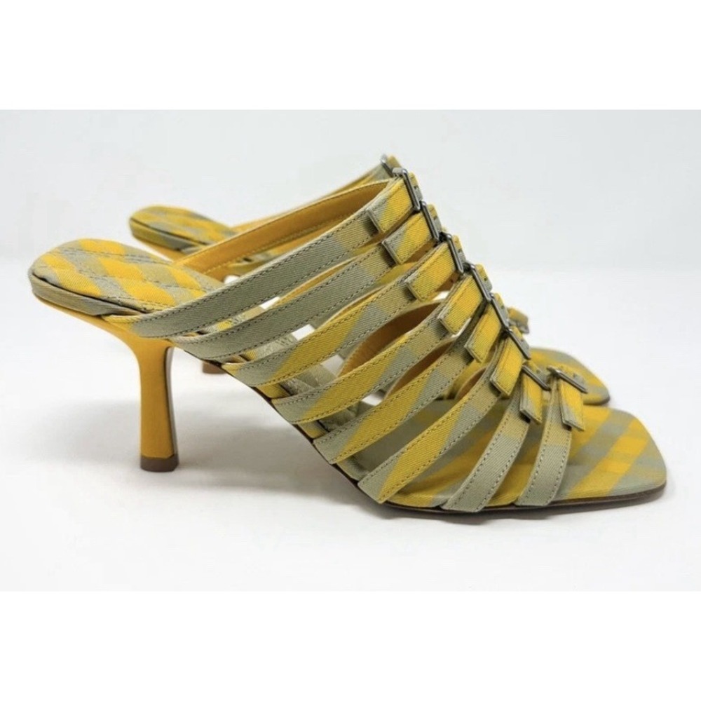 Authentic Burberry Women Yellow Beige CARMINE STRAP Check Stiletto Sandals !